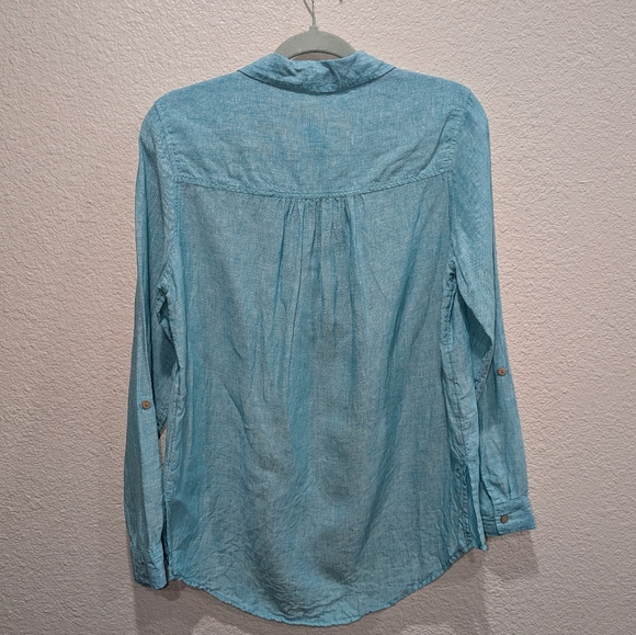 Sigrid Olsen 100% Linen Coastal Button Pullover Blouse Size Small Blue Natural - Picture 7 of 7